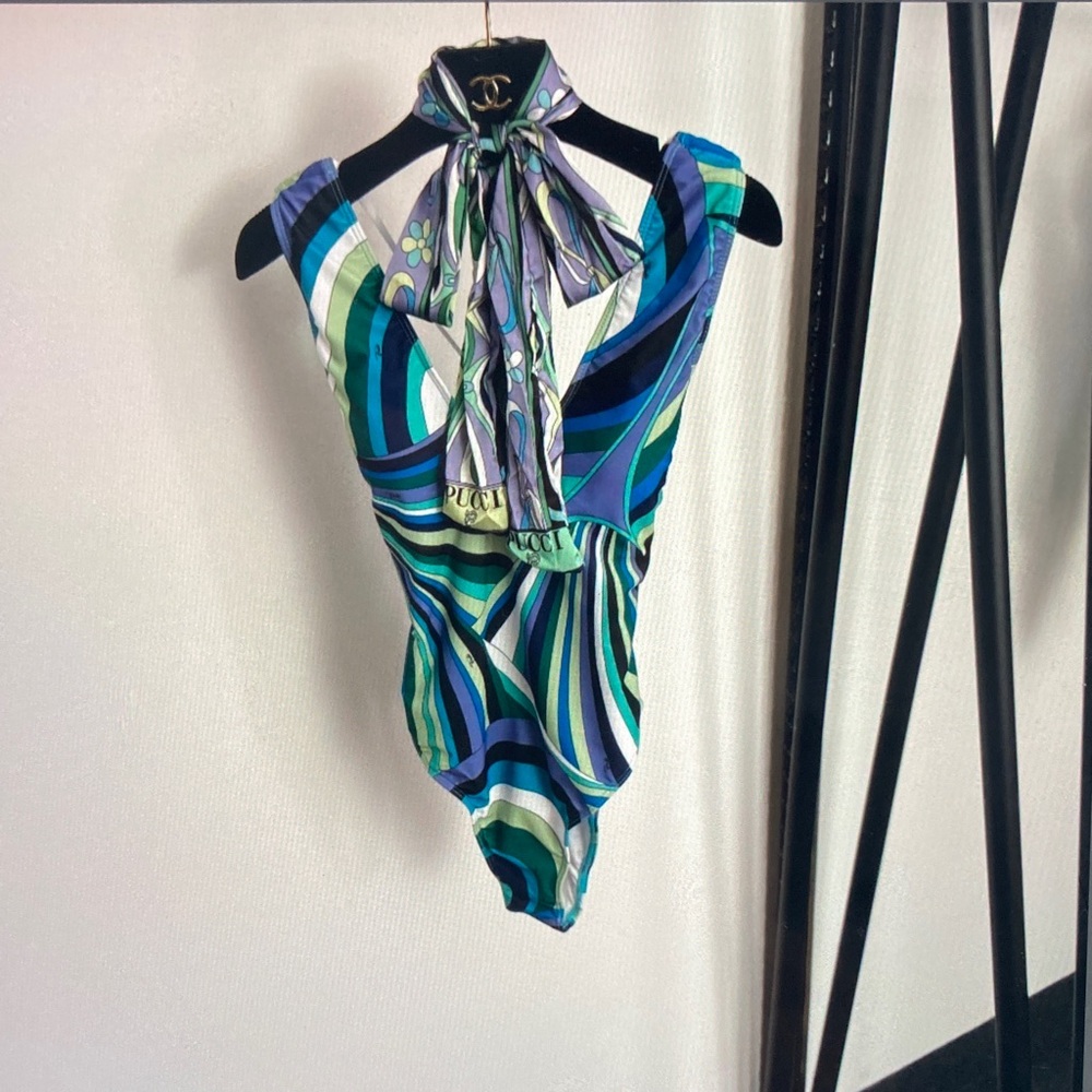 Emilio Pucci Blue, Teal & Green Swirl Swim Sarong Tie